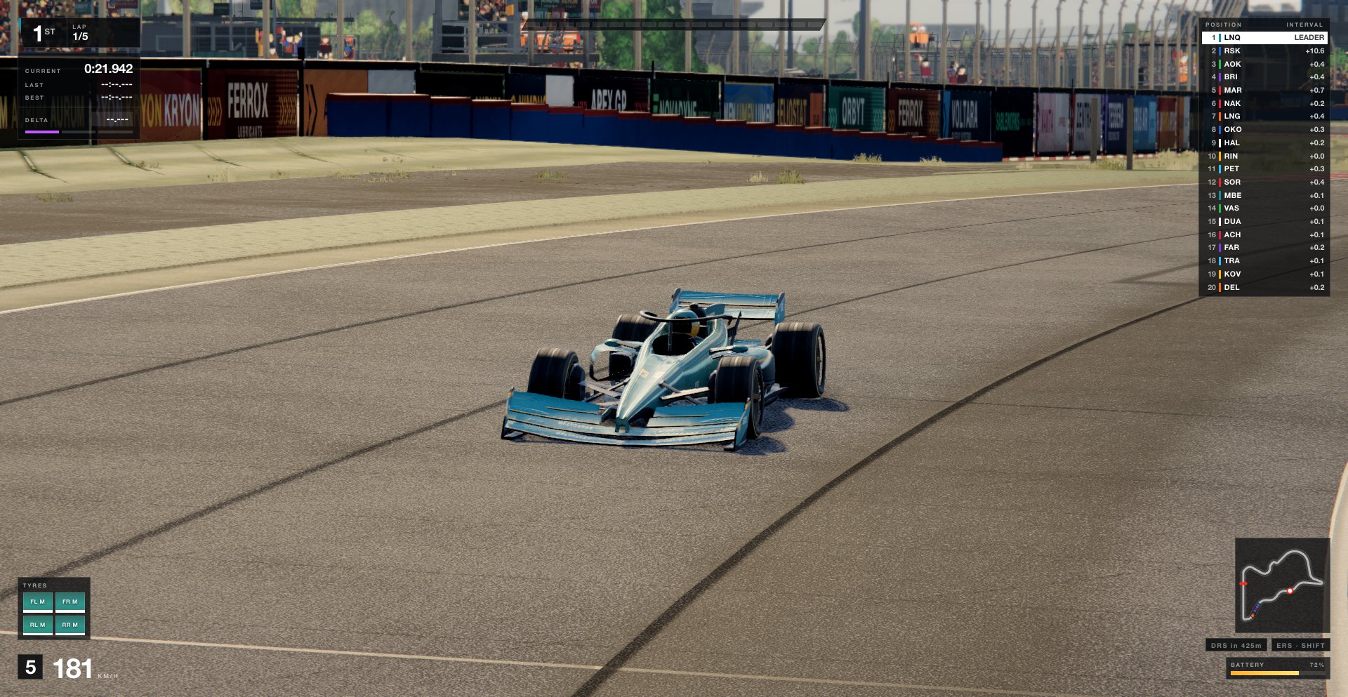 Apex Grand Prix — Through the long right — kerb, crowd, run-off