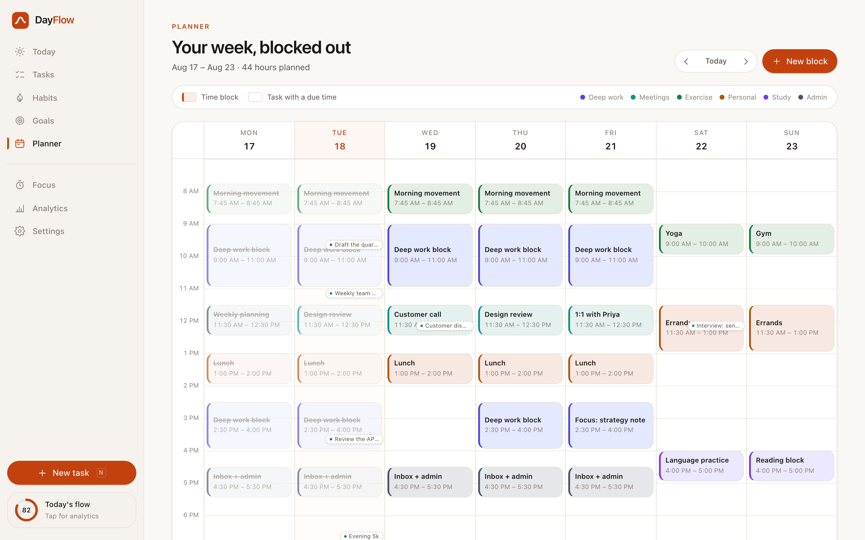 DayFlow &mdash; Planner &mdash; the week in time blocks, dragged and resized