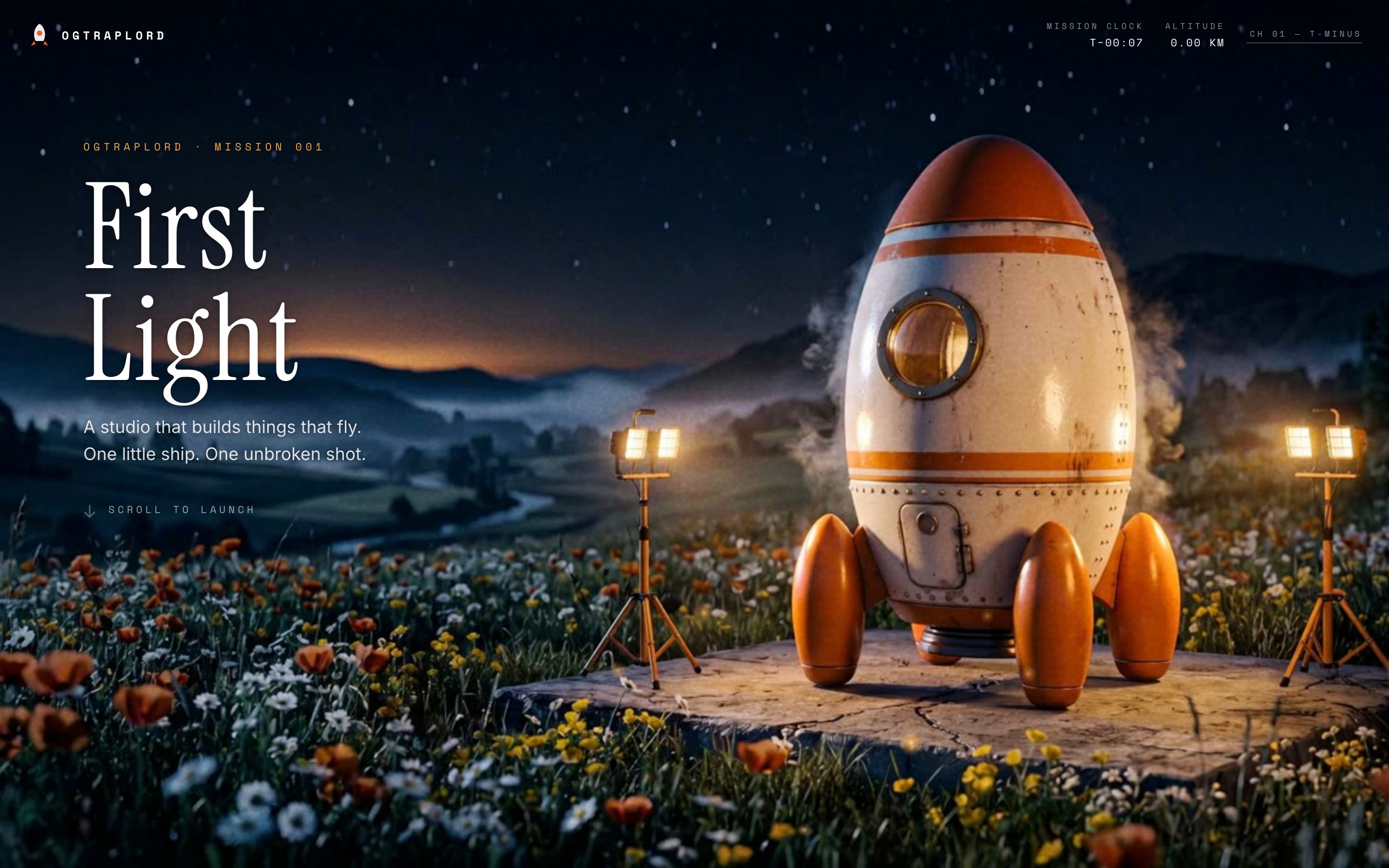 FIRST LIGHT &mdash; The opening view &mdash; desktop, 1440&times;900