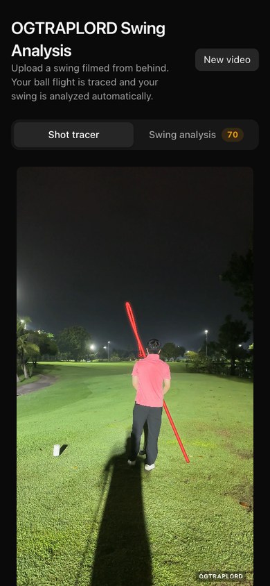 Golf Shot Tracer &mdash; Mobile &mdash; 390px, the traced video under the two tabs