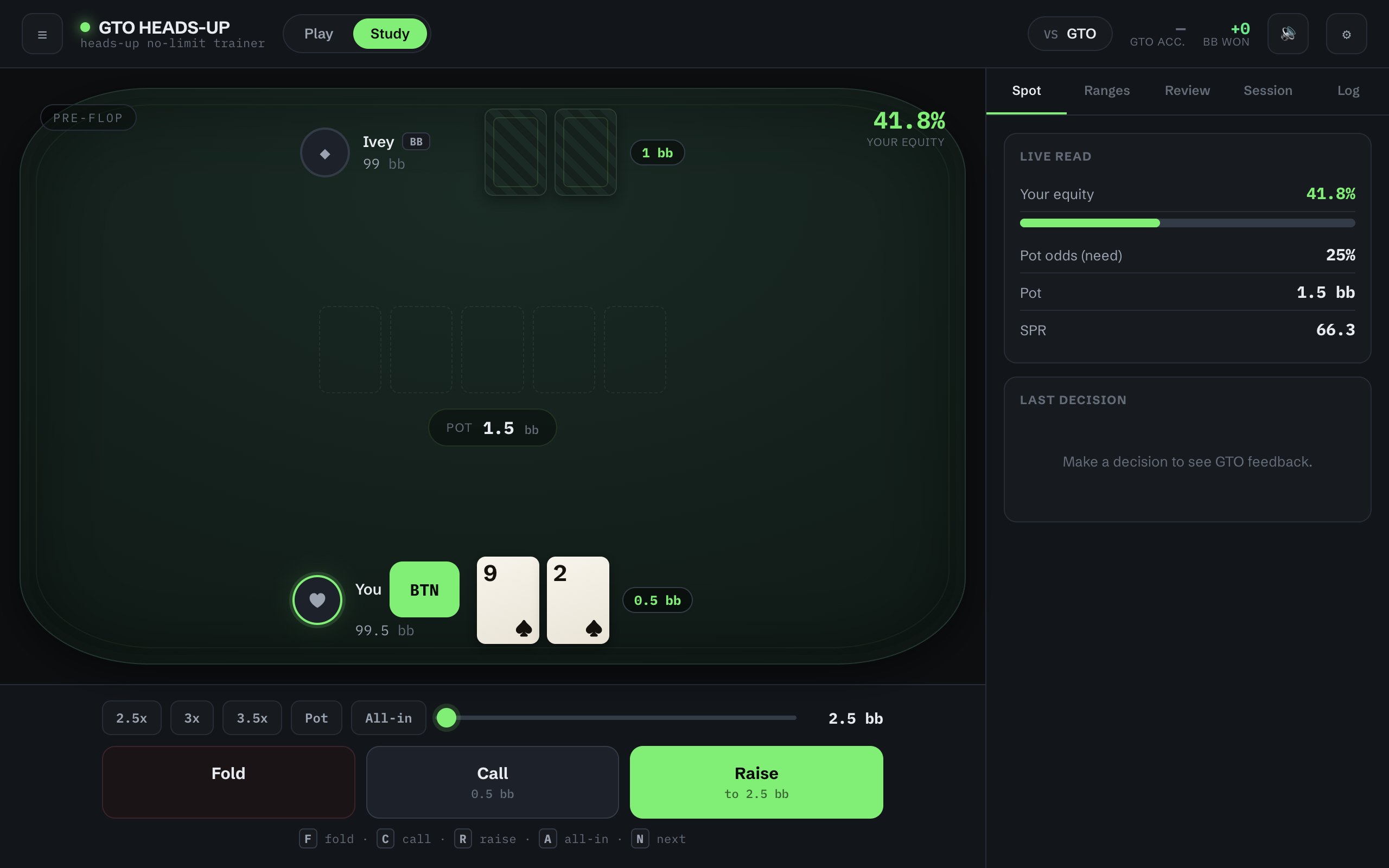 GTO Heads-Up &mdash; The table &mdash; a preflop spot to solve