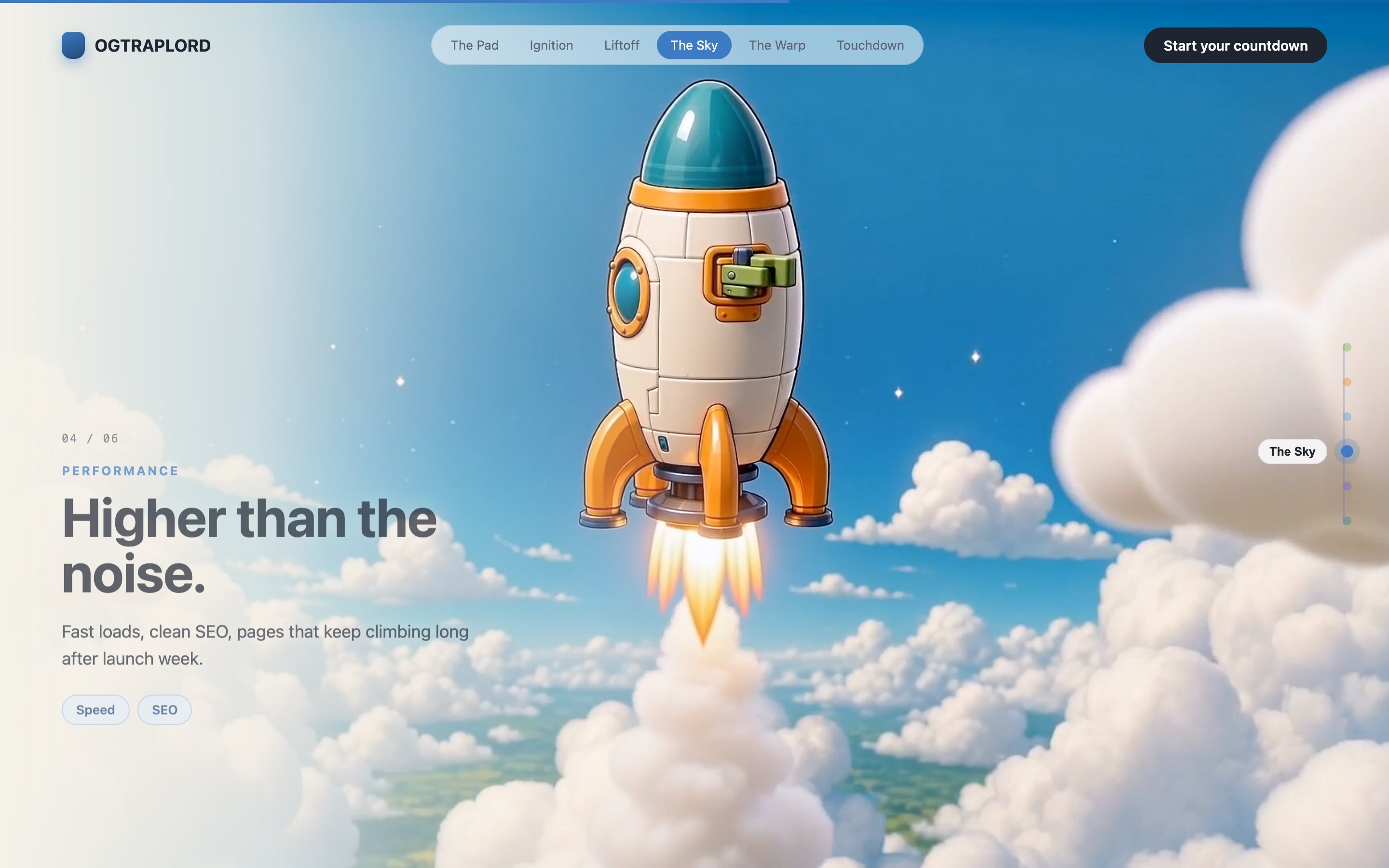 Scroll-World Engine &mdash; LIFTOFF &mdash; mid-flight