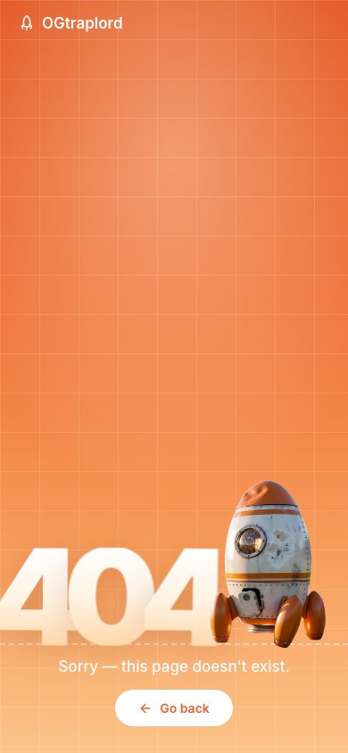 Lost in Space &mdash; Mobile &mdash; 390px, the whole wreckage seated so the 404 always reads