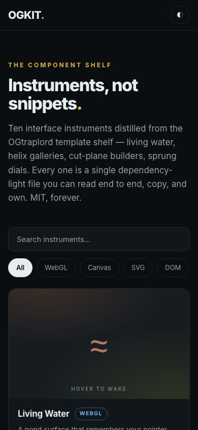 OGKIT — Mobile — 390px, the catalog in one column