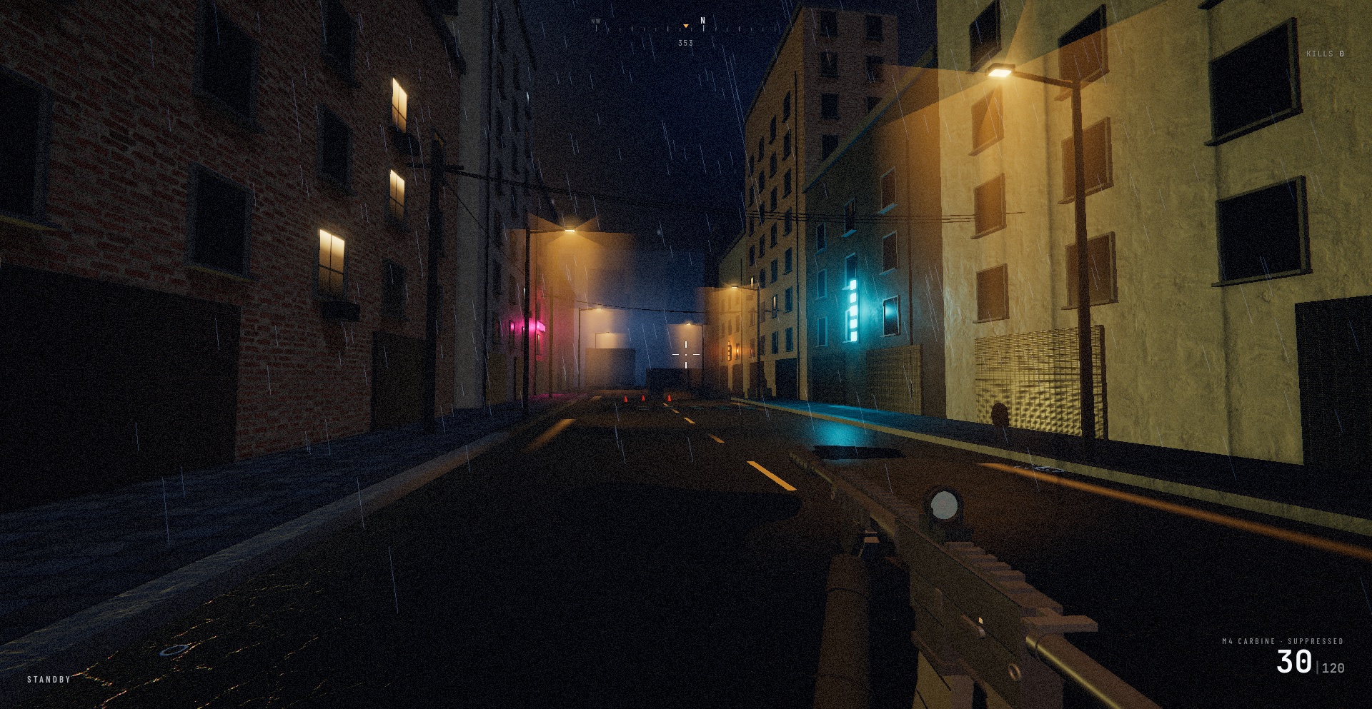 Operation Blackout gameplay — pushing up the street under sodium light