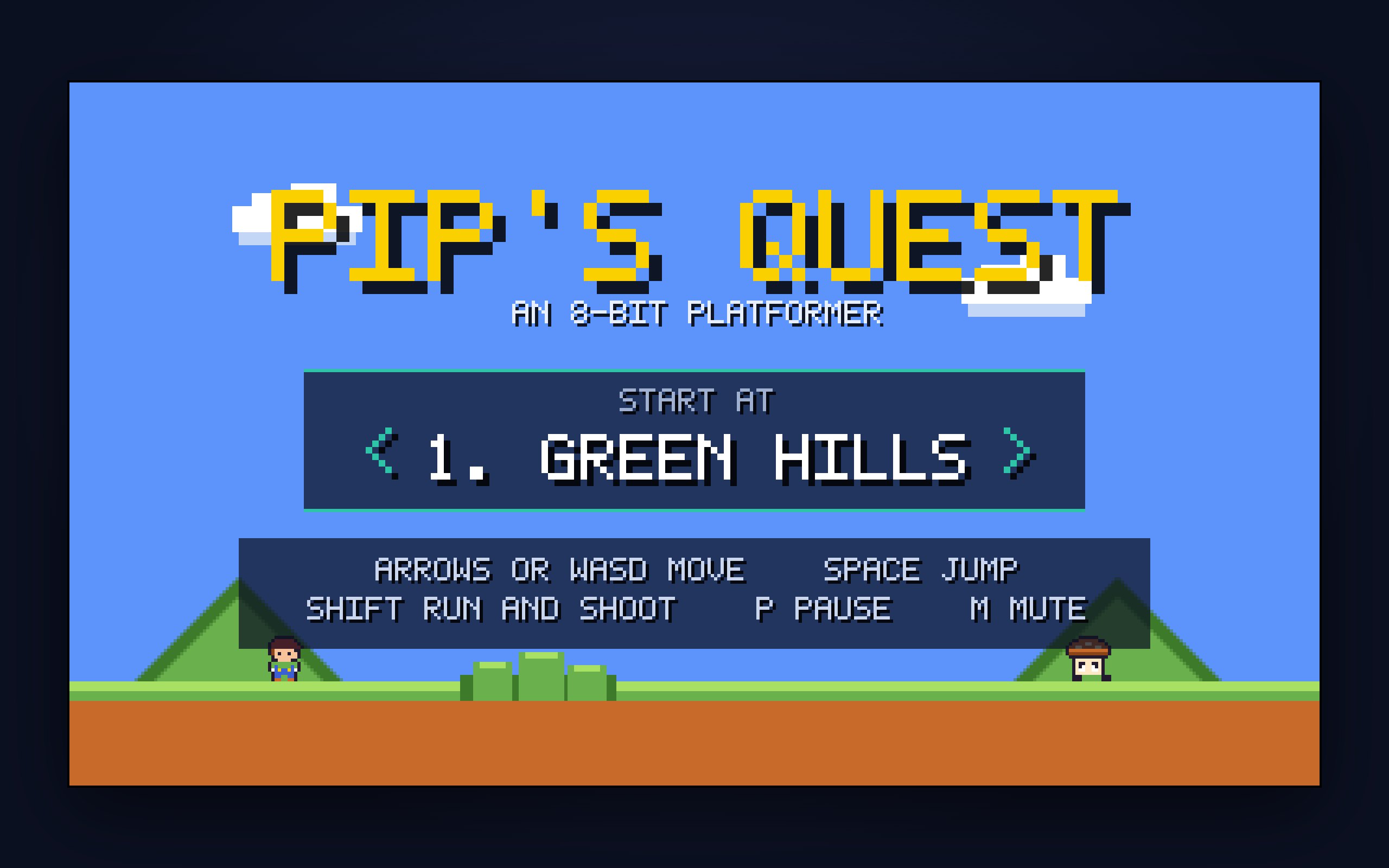 PIP’S QUEST &mdash; Title screen &mdash; pick your starting sector