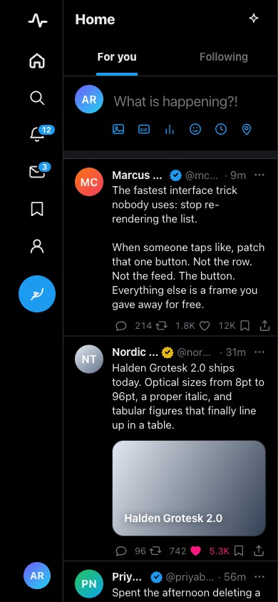 Pulse — Mobile — 390px, icon rail and every action count still on one row