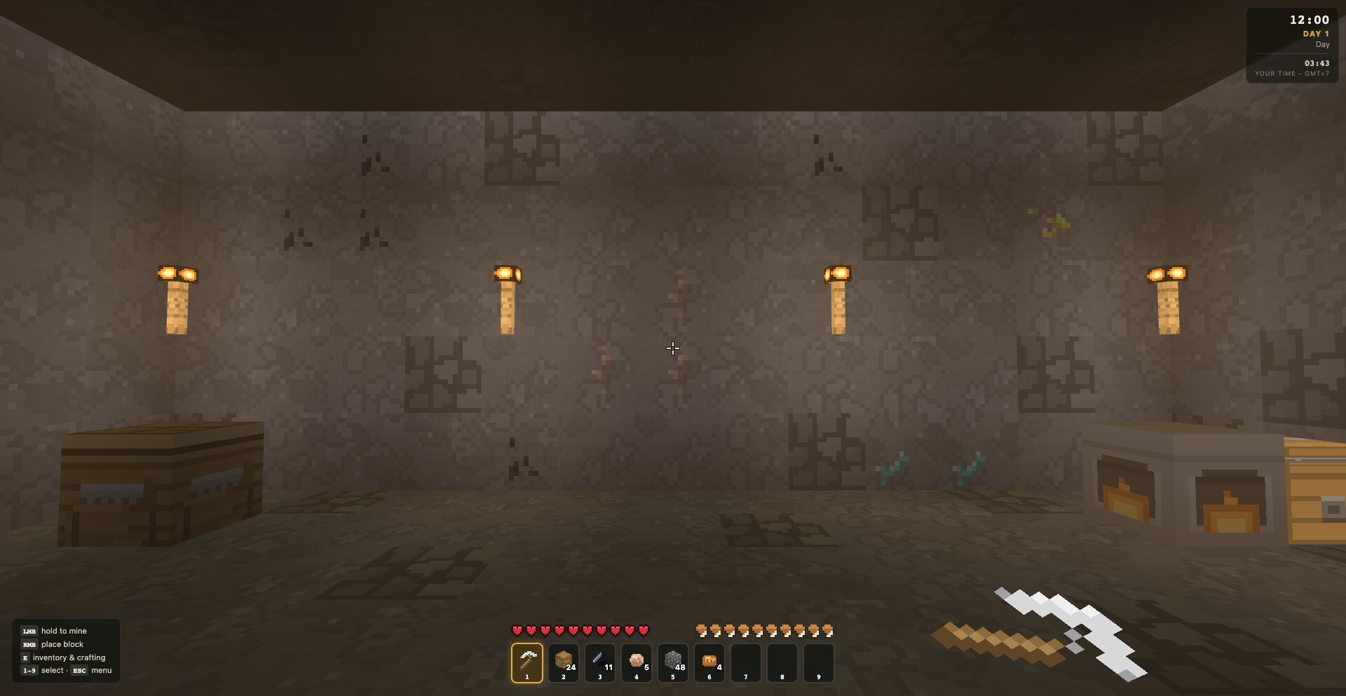 STRATA &mdash; Underground &mdash; torchlight, ore in the walls