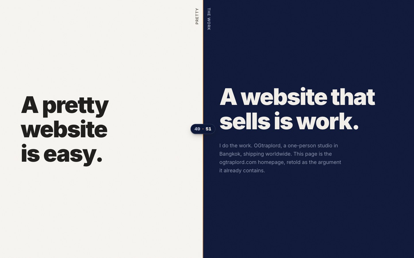Scroll Craft — THE WORK — the split-stage grammar holding two columns in argument