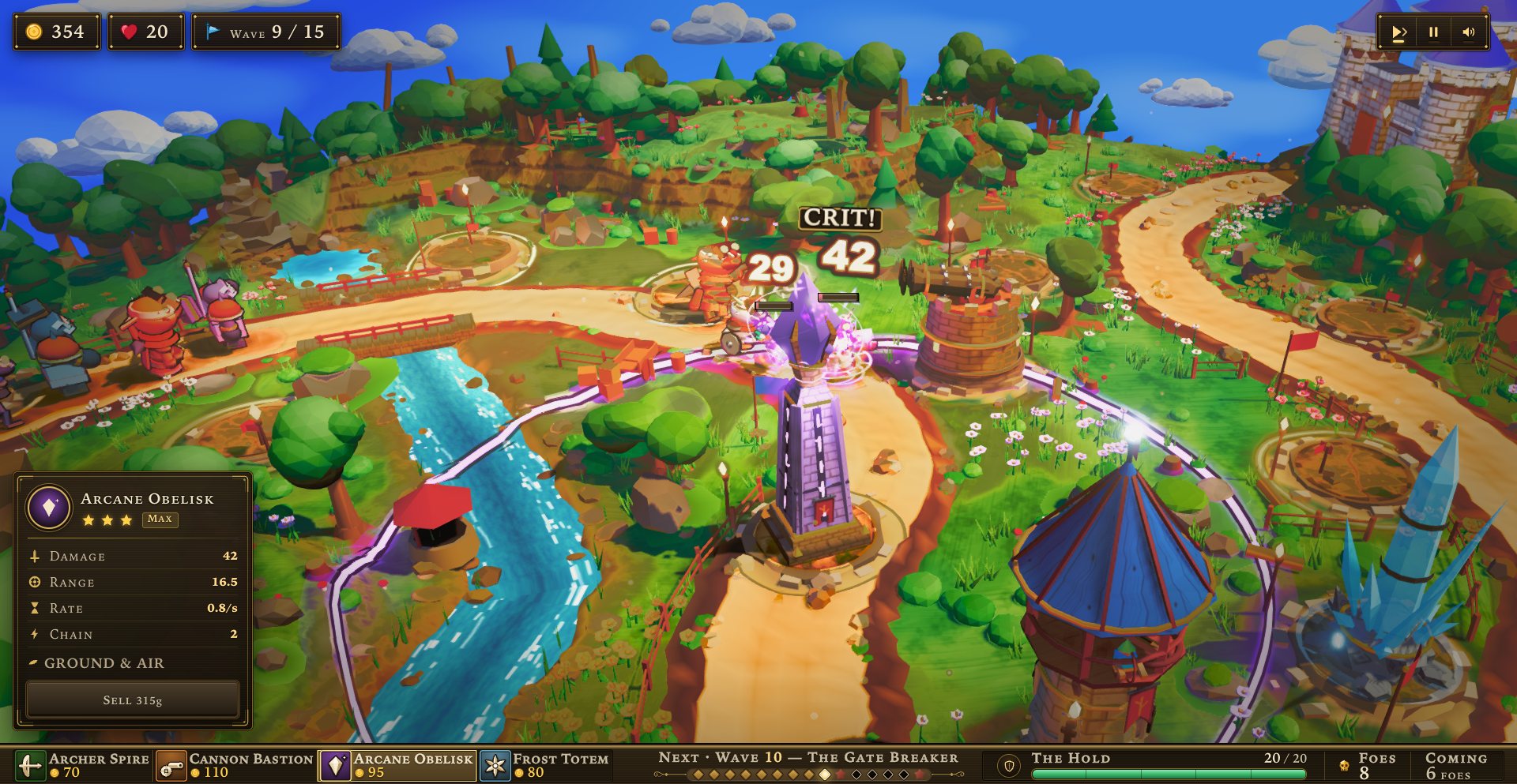 THORNHOLD — A maxed Arcane Obelisk — three stars, its chain bolt and its range