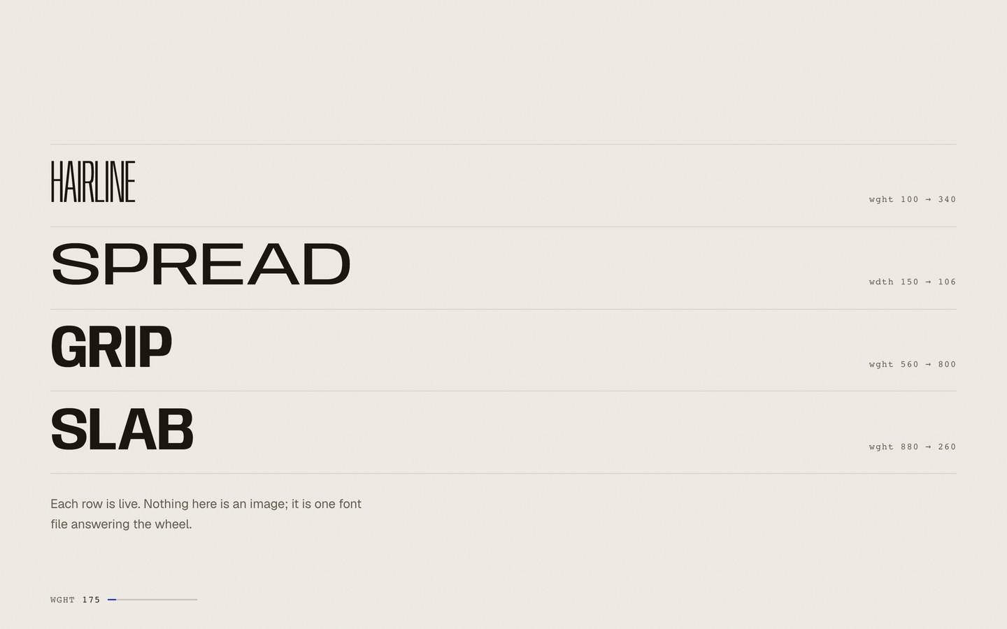 Scroll Craft — Mid-press — variable-font axes riding the scroll velocity