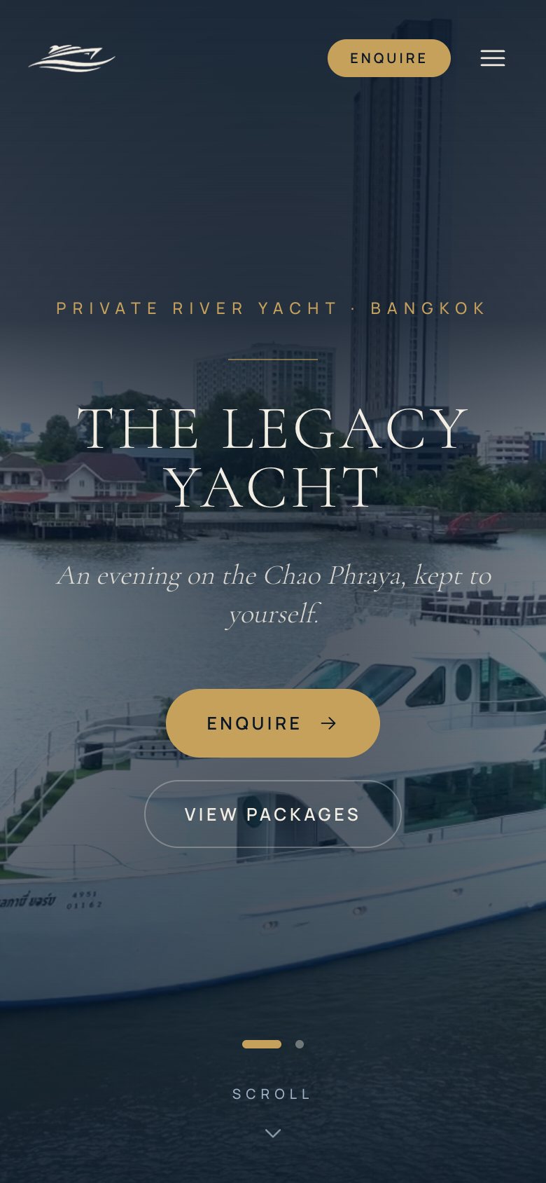 The Legacy Yacht website on a phone