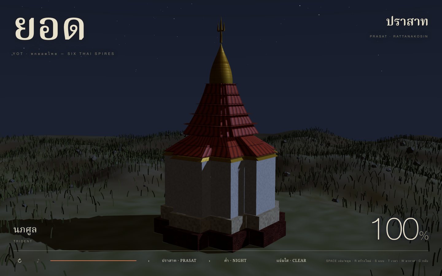 ยอด YOT — The prasat by night — moonlit, 9,000 stars out